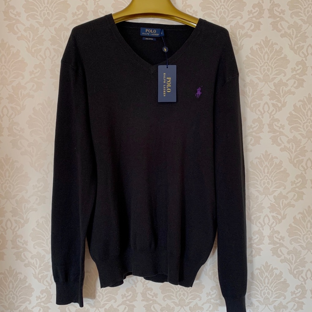 Polo by Ralph Lauren NEW black v-neck sweater.